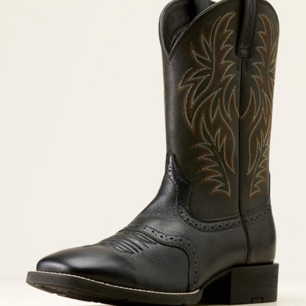 Ariat Sport Wide Square Toe Cowboy Boot Men’s Black Leather